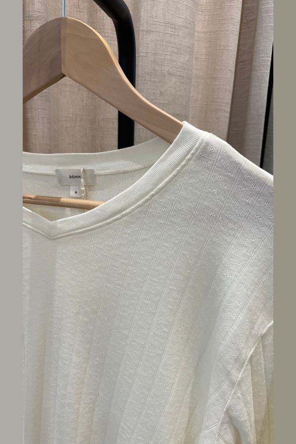 Donni. The Pointelle V-Neck Long Sleeve Top