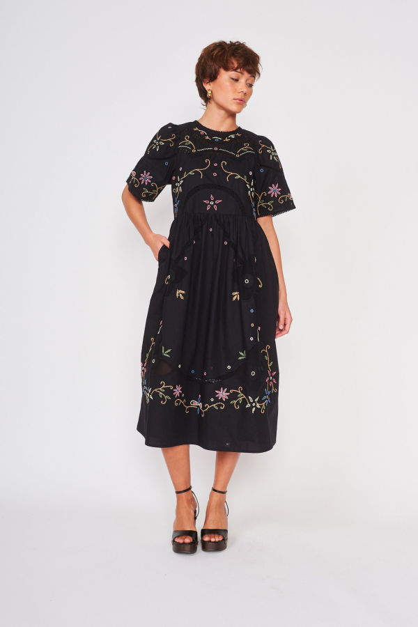 dra Palm Dress - Black Embroider