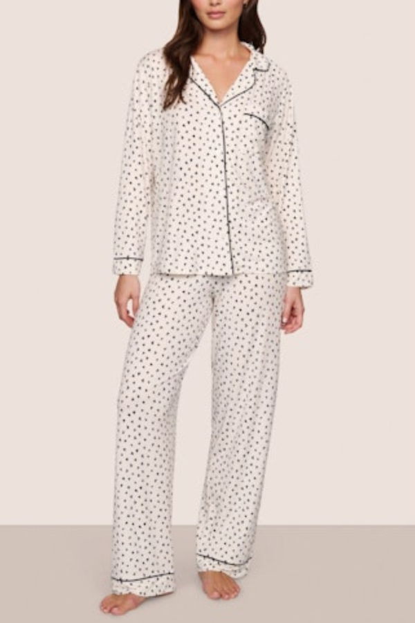 Eberjey Gisele Printed Long PJ Set - Heart To Heart Black