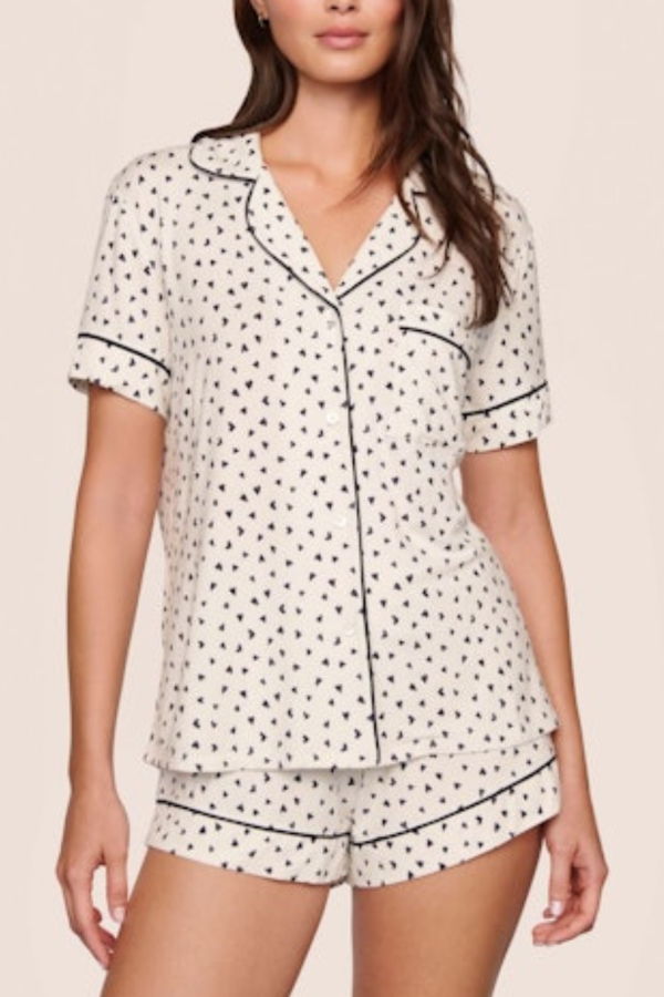 Eberjey Gisele Printed Relax Short PJ Set - Heart To Heart Black