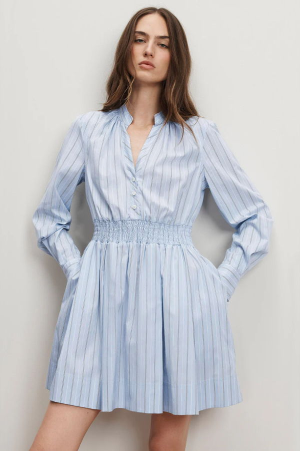Veronica Beard Schor Mini Shirtdress - Ice Blue Stripe
