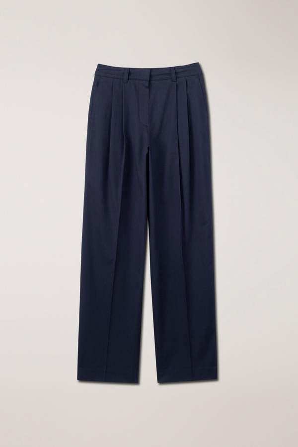 Dunst Double Pleated Chino Slacks Trousers - Navy