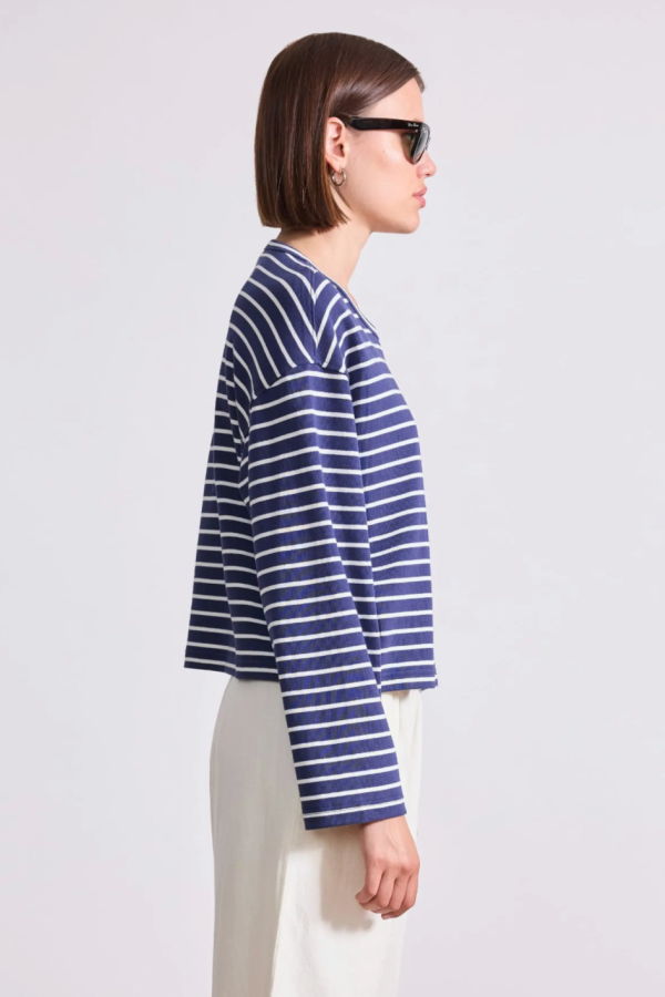 Apiece Apart Boxy Tee - Navy & Cream Stripes