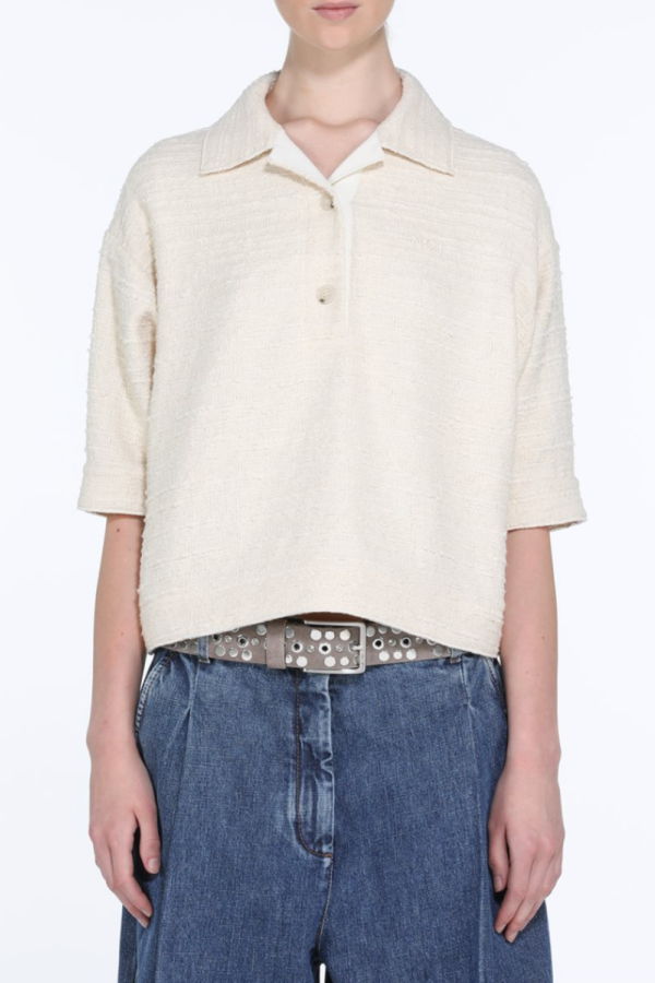 No21 SS Cream Polo Top - Cream