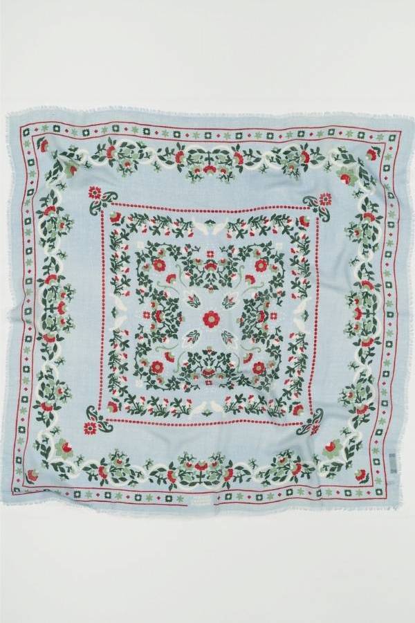 Maison Lecomte Flament Wool Silk Blend Secret Garden Ciel Bandana