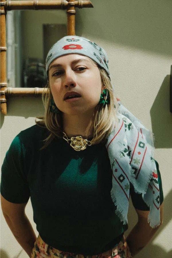 Maison Lecomte Flament Wool Silk Blend Secret Garden Ciel Bandana