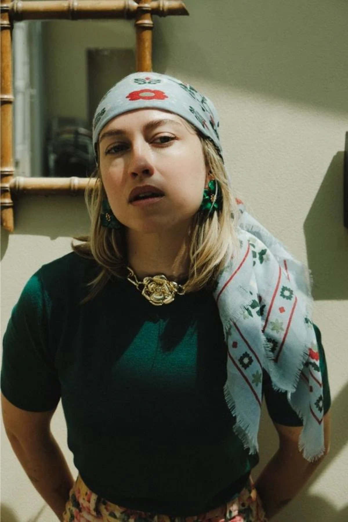 Maison Lecomte Flament Wool Silk Blend Secret Garden Ciel Bandana - Image 3 of 3