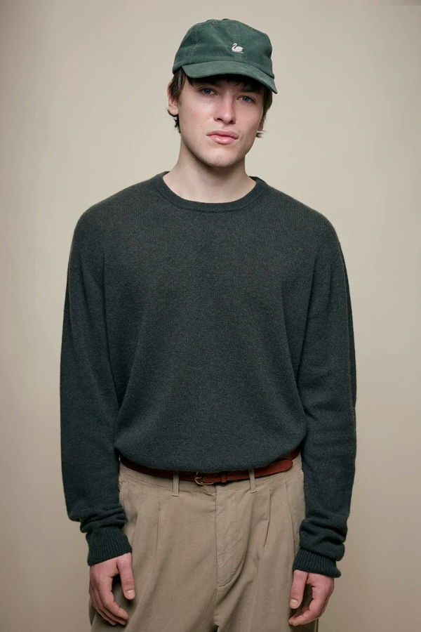 Merz b. Schwanen Lightweight Merino Wool Cashmere Silk Pullover - Army