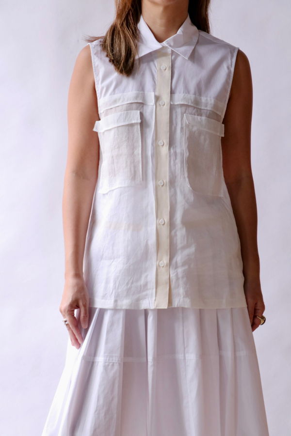 Lee Mathews Issy Sleeveless Shirt Top - Natural