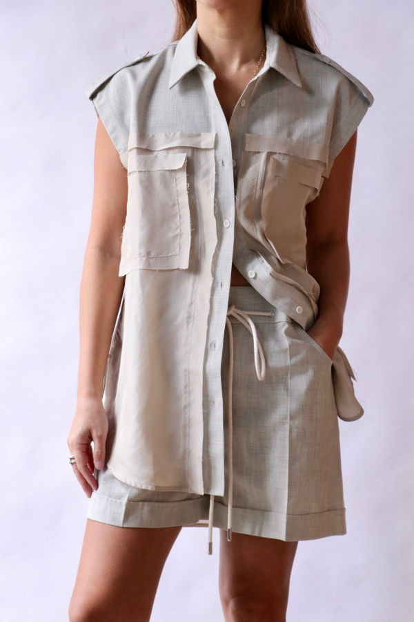 Lee Mathews Marina Sleeveless Shirt - Oyster Grey