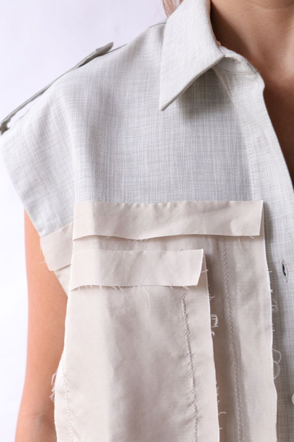 Lee Mathews Marina Sleeveless Shirt - Oyster Grey
