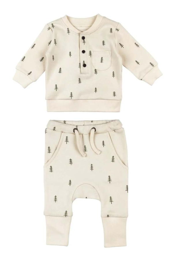 KIDS l'ovedbaby Organic Henley & Jogger Set - Buttercream Trees