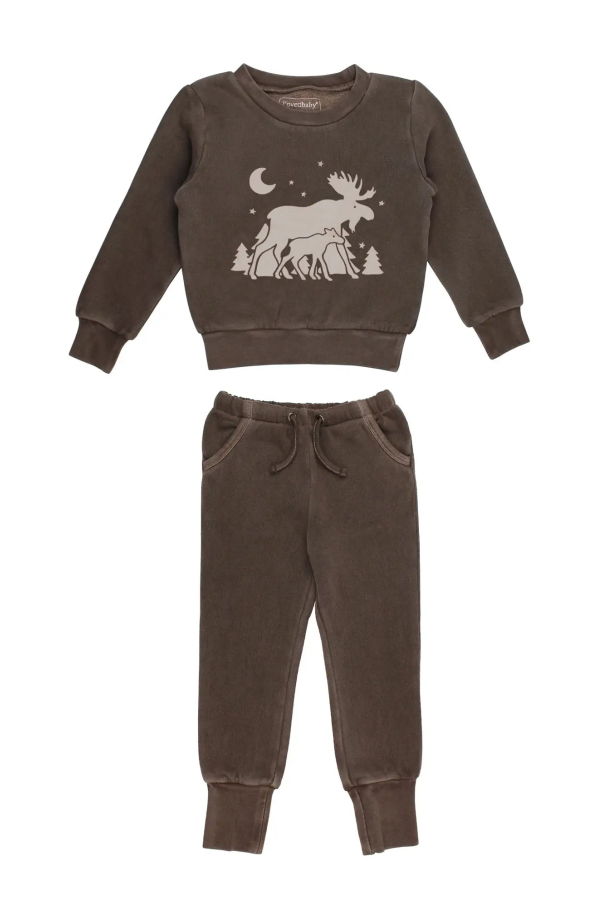 KIDS l'ovedbaby Organic Sweatshirt & Jogger Set - Bark Moose