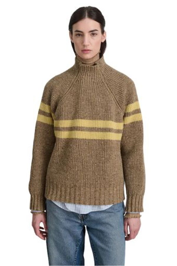 B Sides Donegal Funnel Sweater - Camel + Celery