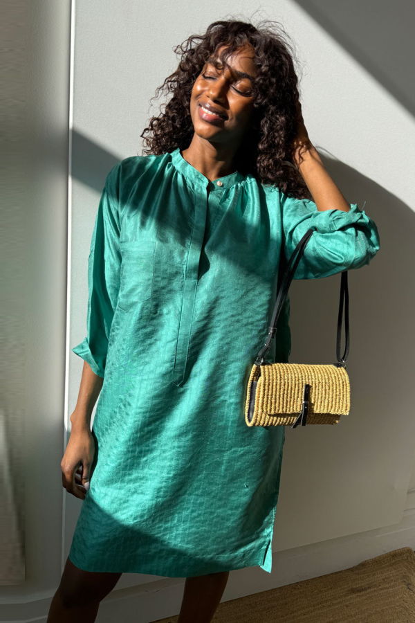 Two Silk Long Sleeve Button Tunic - Green