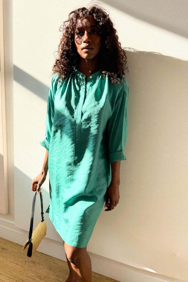 Two Silk Long Sleeve Button Tunic - Green