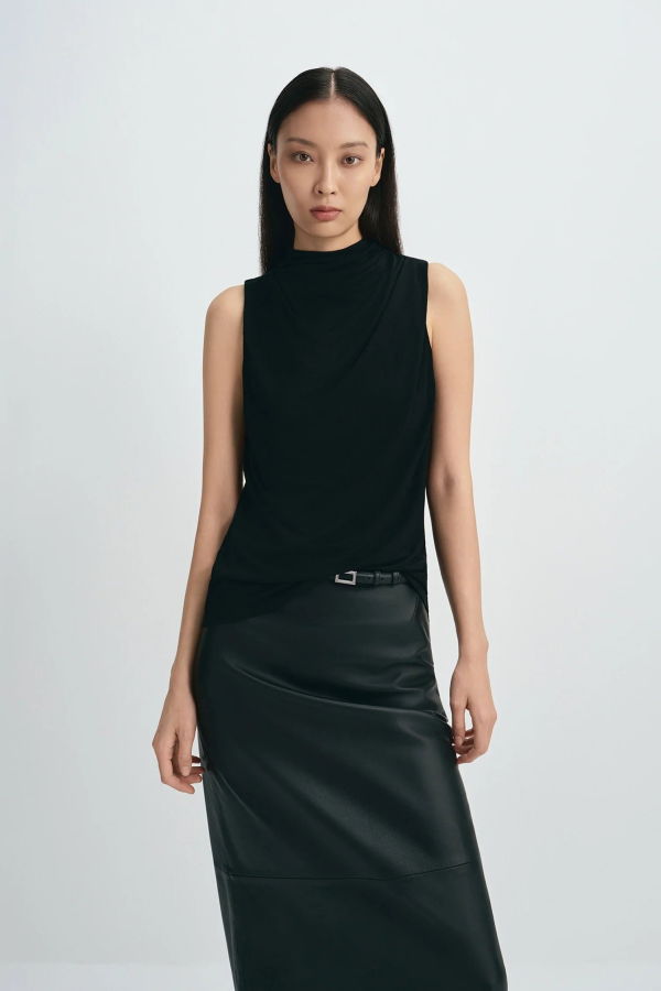 Sophie Rue Alessia Draped High Neck Top - Black