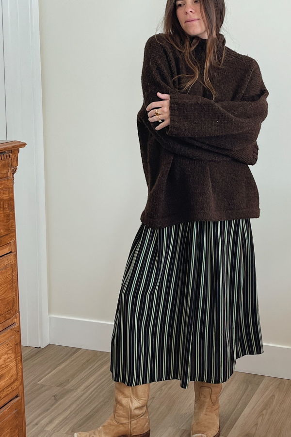 Calvin Klein Silk Skirt - Black Stripe