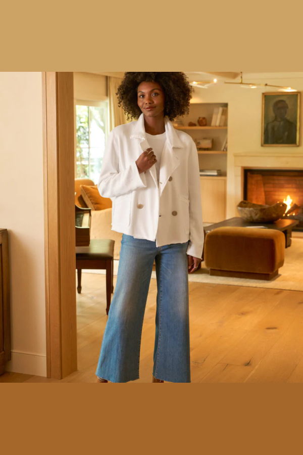 Frank & Eileen Cropped Sweatshirt Peacoat - White