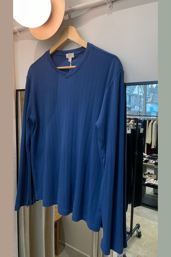 Donni. Pointelle V-Neck Long Sleeve Top