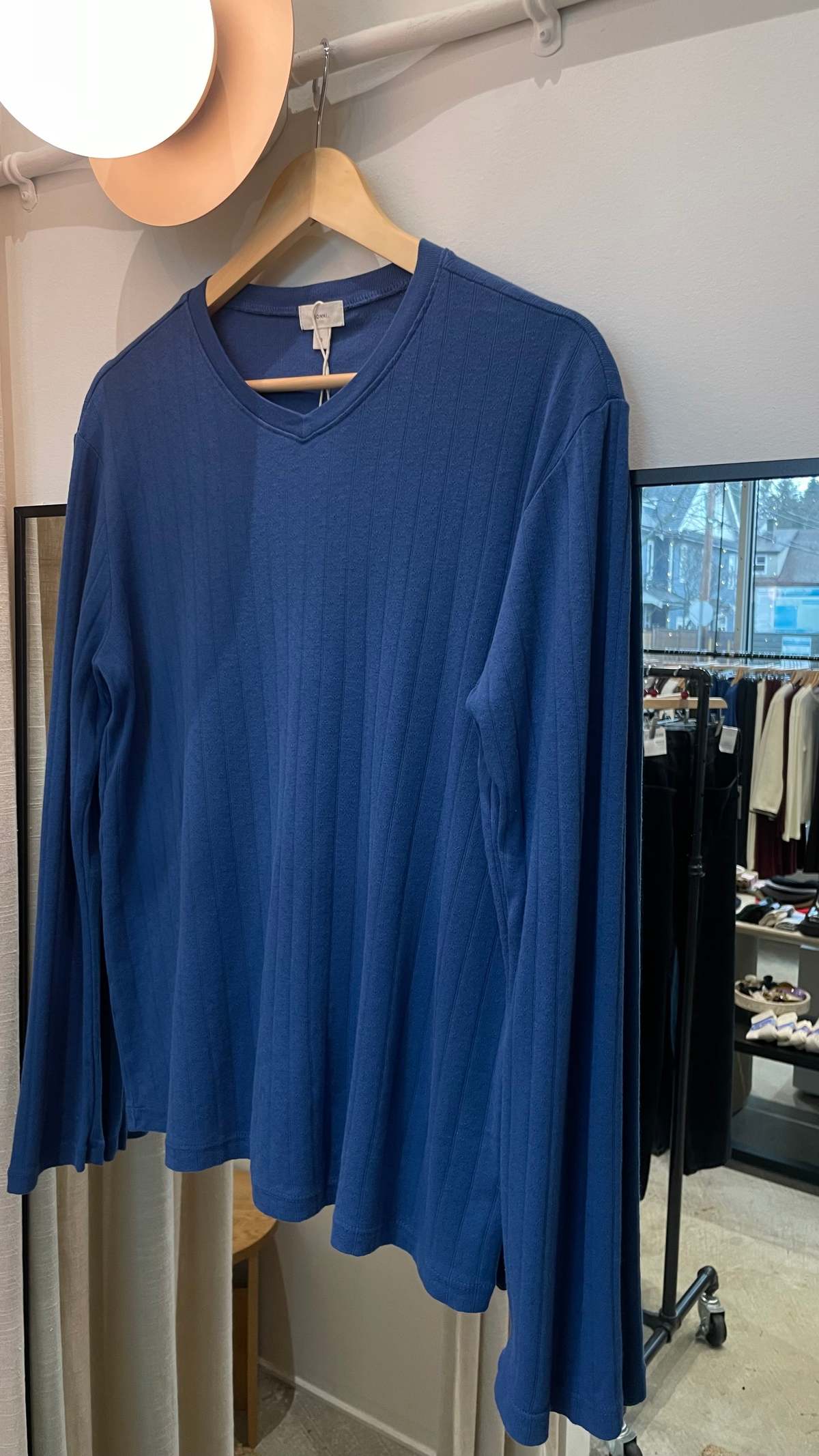 Donni. Pointelle V-Neck Long Sleeve Top - Image 1 of 3