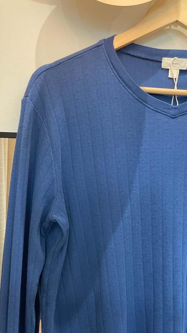 Donni. Pointelle V-Neck Long Sleeve Top