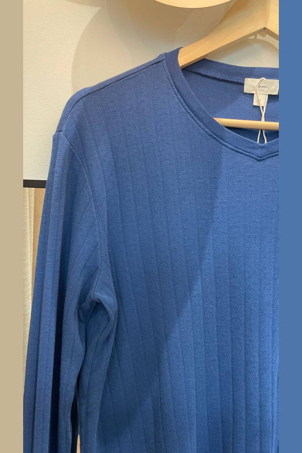 Donni. Pointelle V-Neck Long Sleeve Top