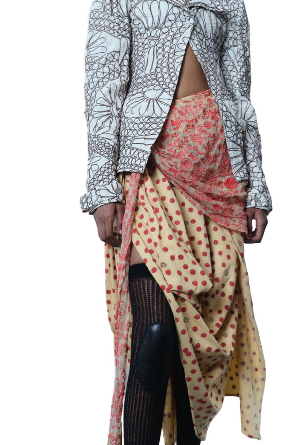 TIGRA TIGRA Hand-Embroidered Rabari Deconstructed Jacket - White/Brown