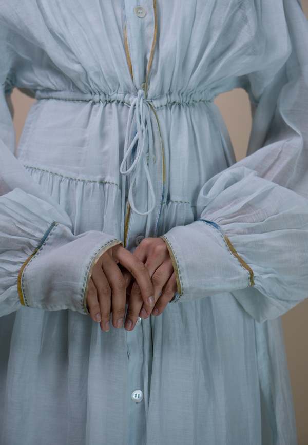 IKKIVI Meadows Chanderi Shirt Dress - Blue