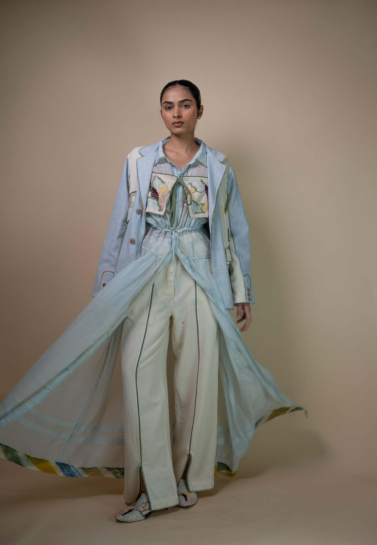 IKKIVI Meadows Chanderi Shirt Dress - Blue - Image 7 of 9