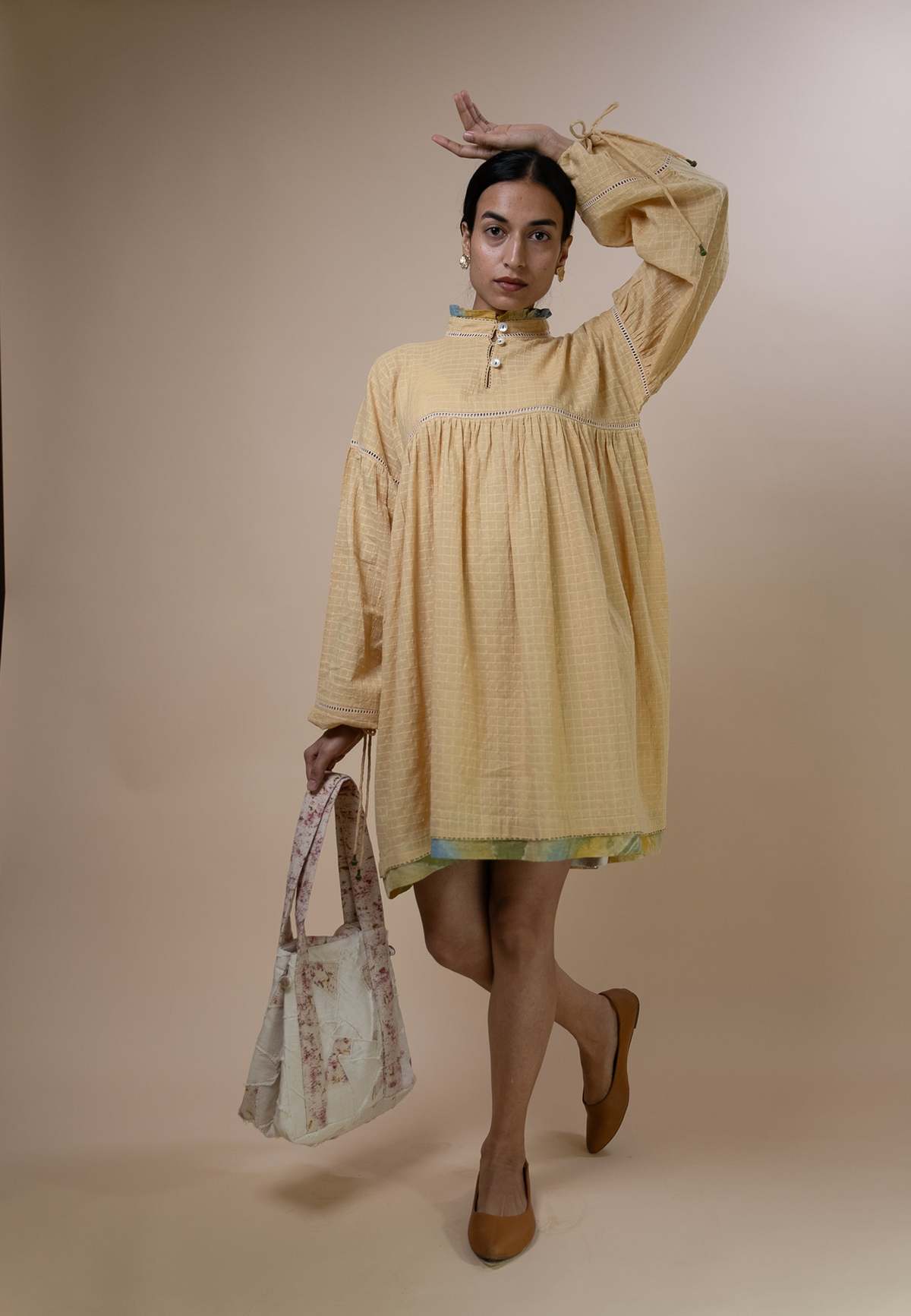 IKKIVI Meadows Gathered Short Dress Dress - Yellow - Image 1 of 7