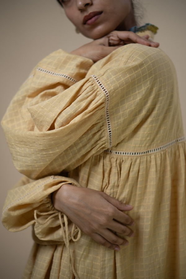 IKKIVI Meadows Gathered Short Dress Dress - Yellow