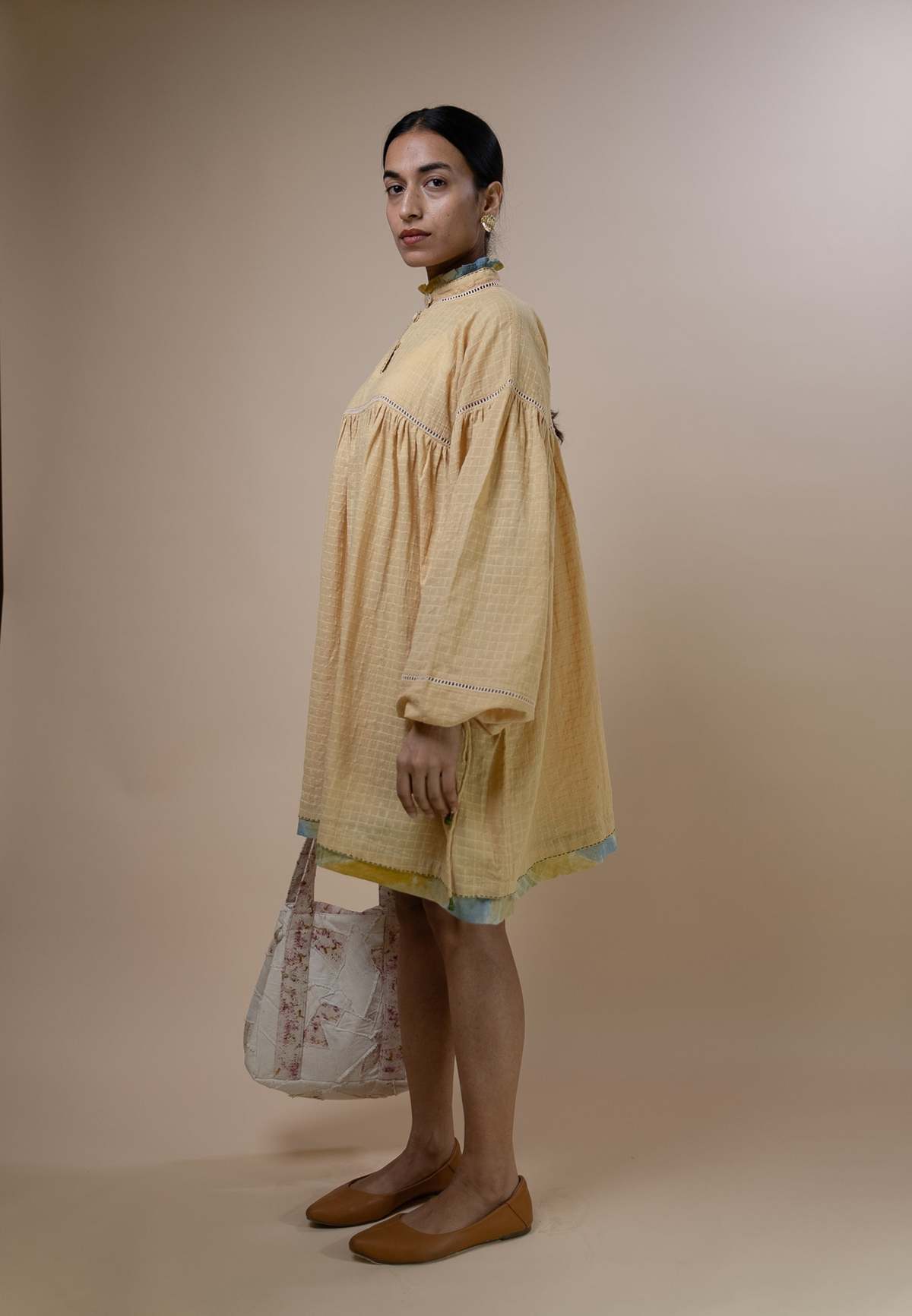 IKKIVI Meadows Gathered Short Dress Dress - Yellow - Image 3 of 7