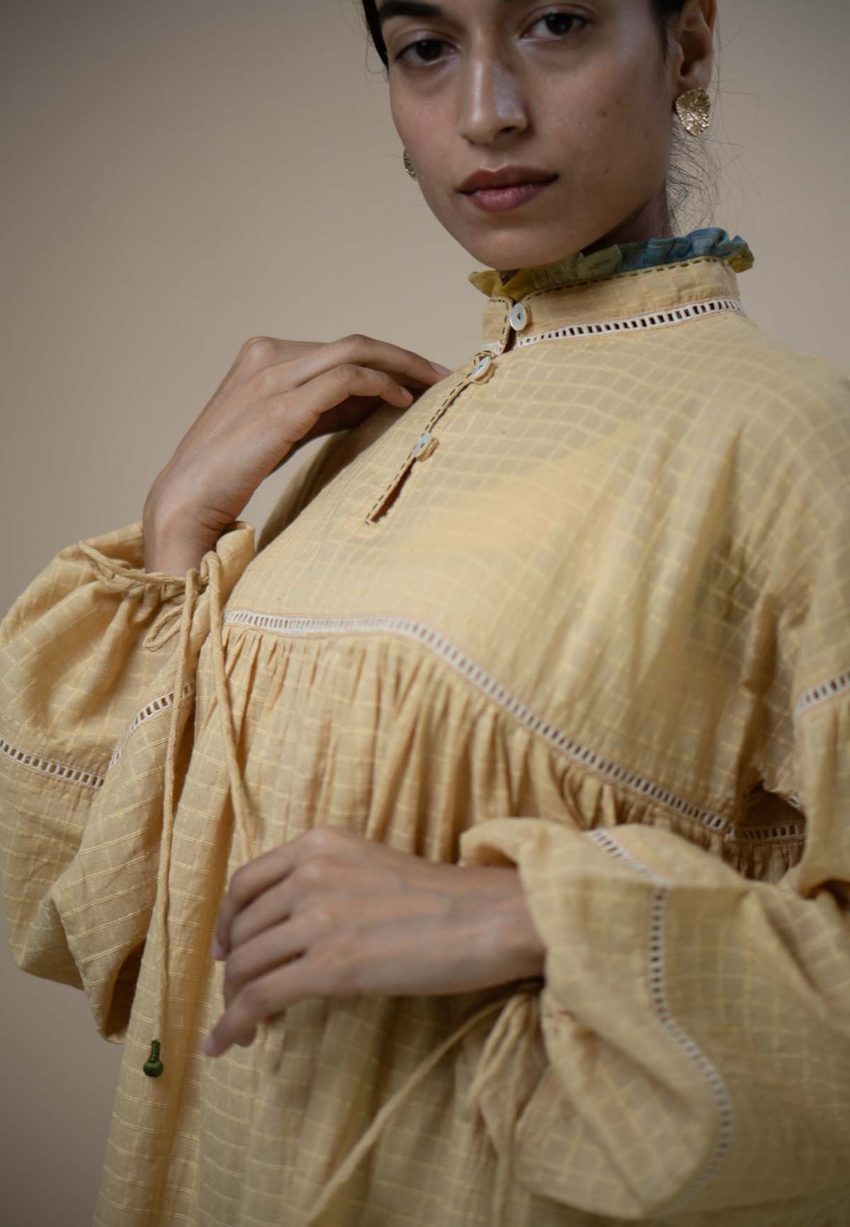 IKKIVI Meadows Gathered Short Dress Dress - Yellow - Image 4 of 7