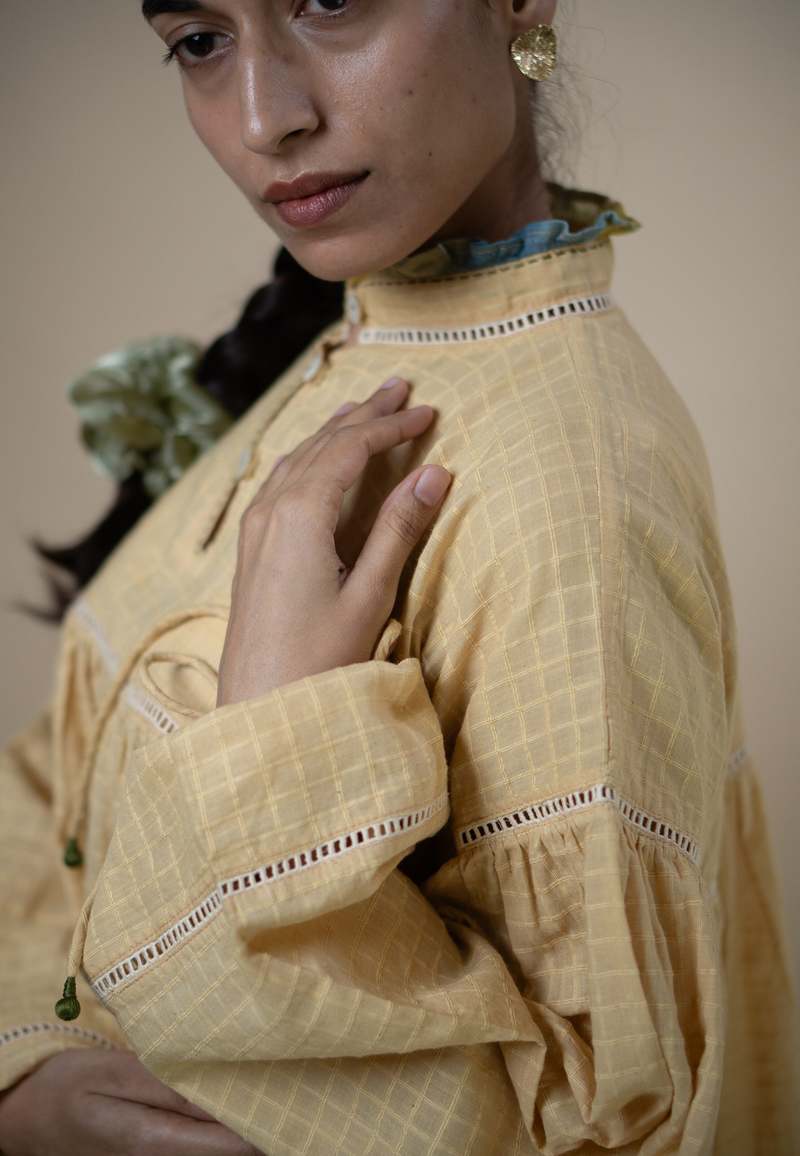 IKKIVI Meadows Gathered Short Dress Dress - Yellow