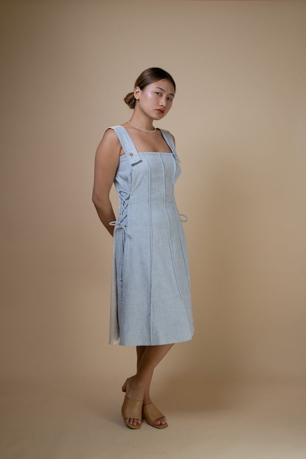 IKKIVI Meadows Reversible Corded Dress - Blue