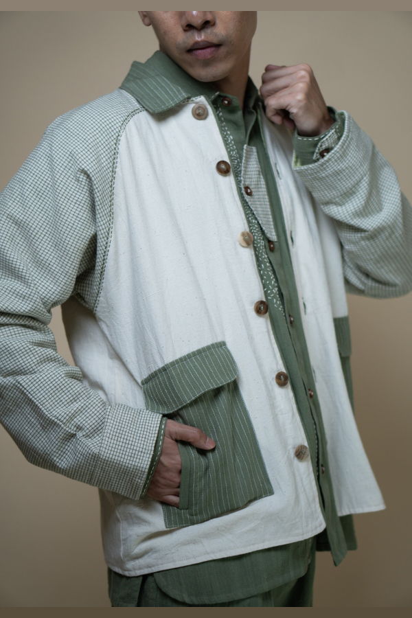 IKKIVI Meadows Unisex Colour Blocked Shirt Jacket - Green