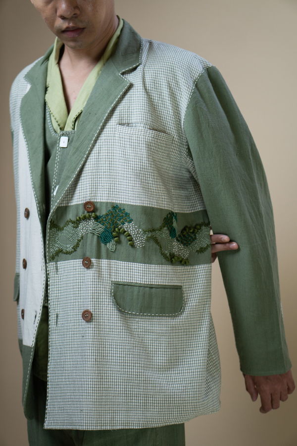 IKKIVI Meadows Unisex Double Breasted Blazer - Green