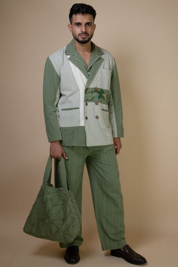 IKKIVI Meadows Unisex Double Breasted Blazer - Green