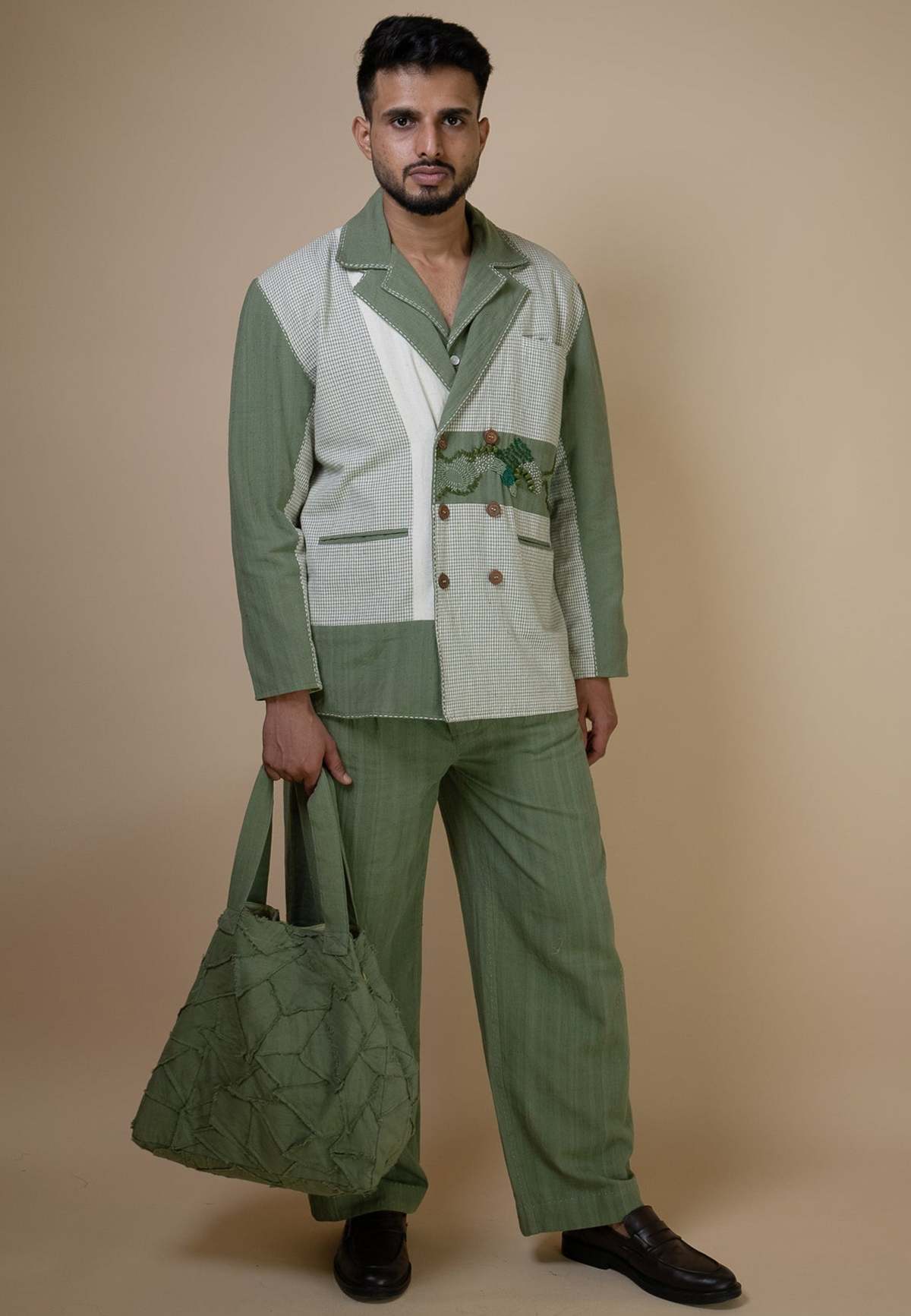 IKKIVI Meadows Unisex Double Breasted Blazer - Green - Image 2 of 9