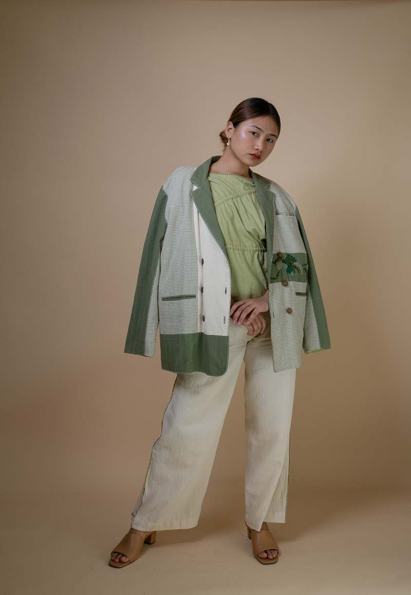 IKKIVI Meadows Unisex Double Breasted Blazer - Green