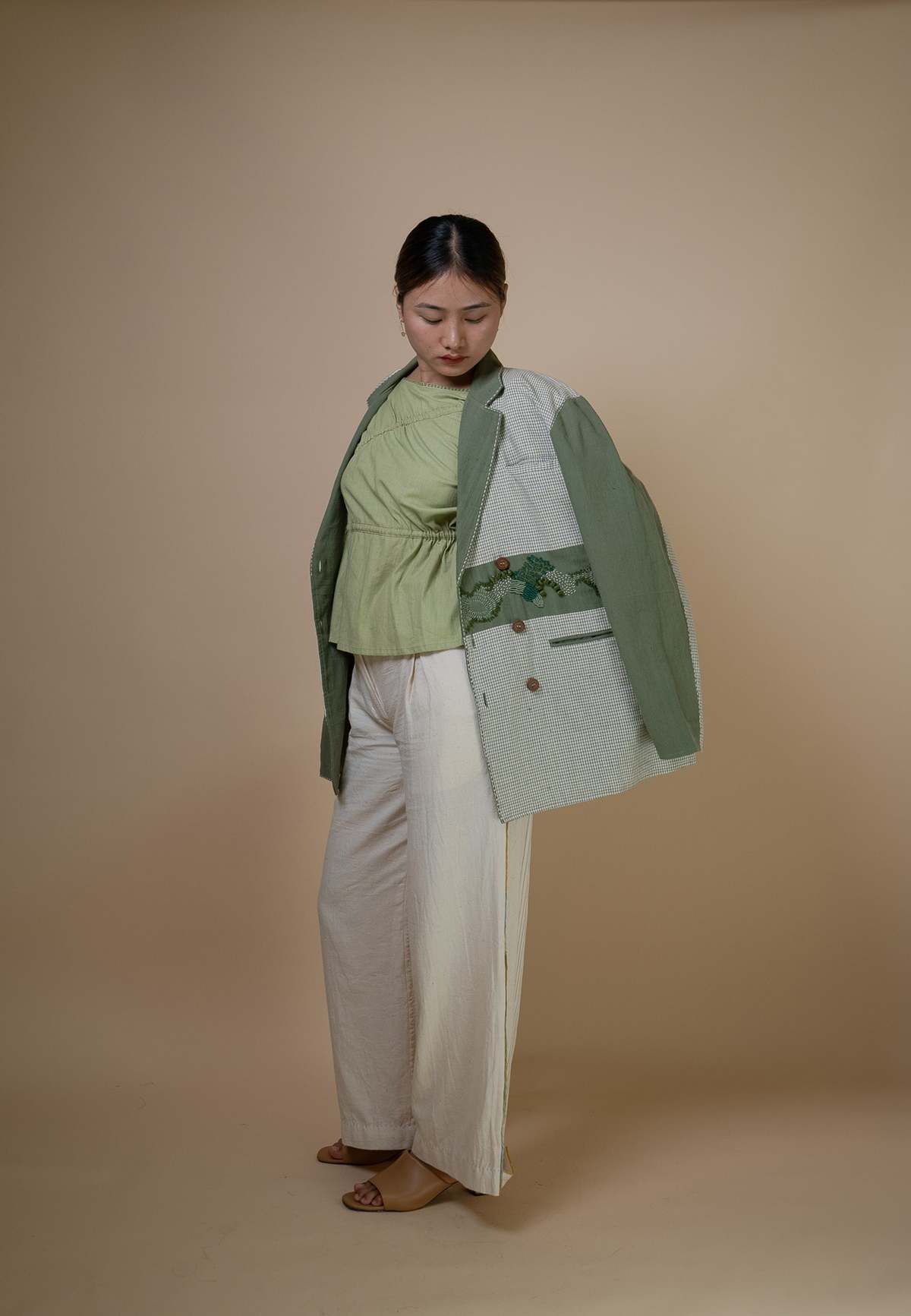 IKKIVI Meadows Unisex Double Breasted Blazer - Green - Image 7 of 9