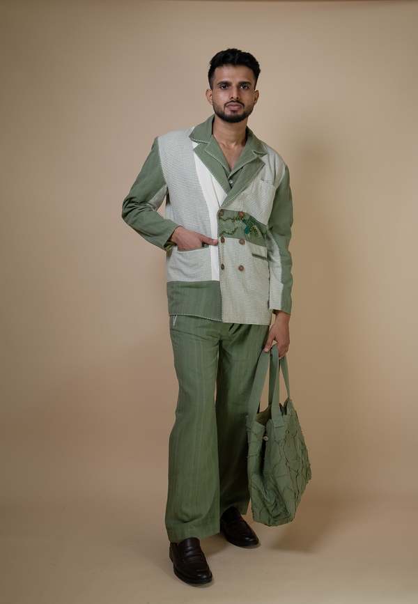 IKKIVI Meadows Unisex Double Breasted Blazer - Green