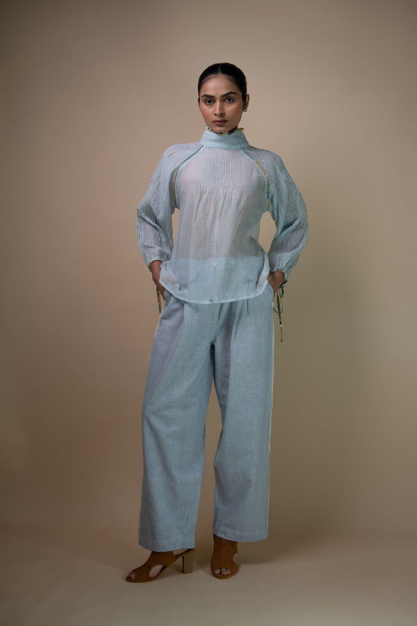 IKKIVI Meadows Unisex Pleated Pants - Blue