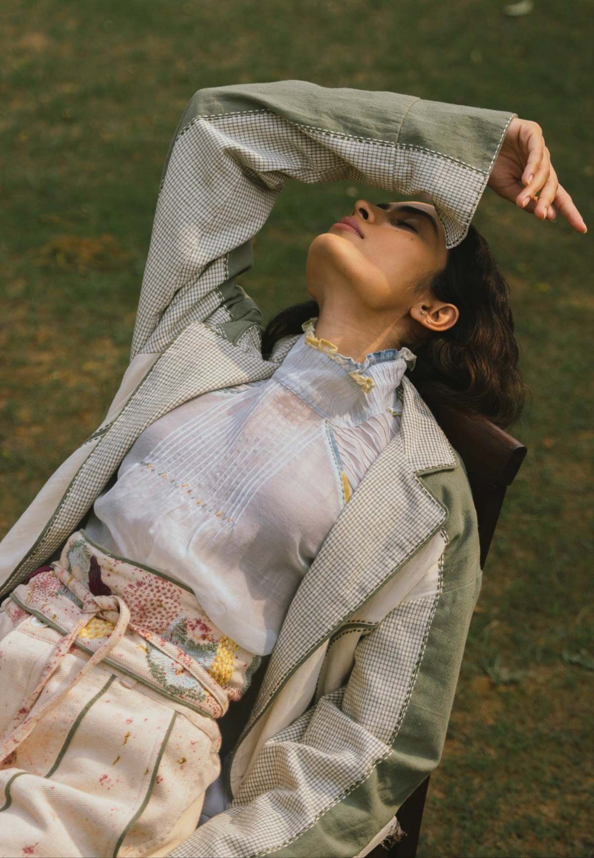 IKKIVI Meadows Pintucked Chanderi Blouse - Blue - Image 3 of 10