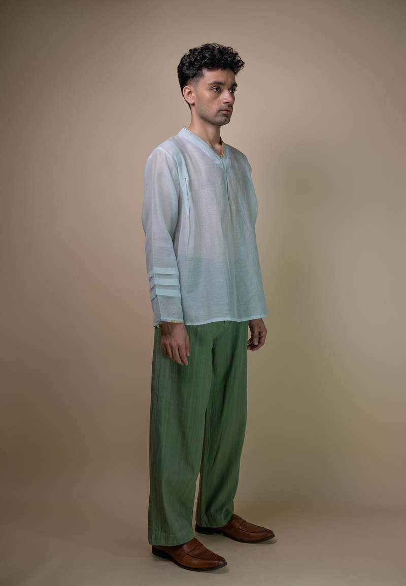 IKKIVI Meadows Unisex Chanderi Shirt - Blue