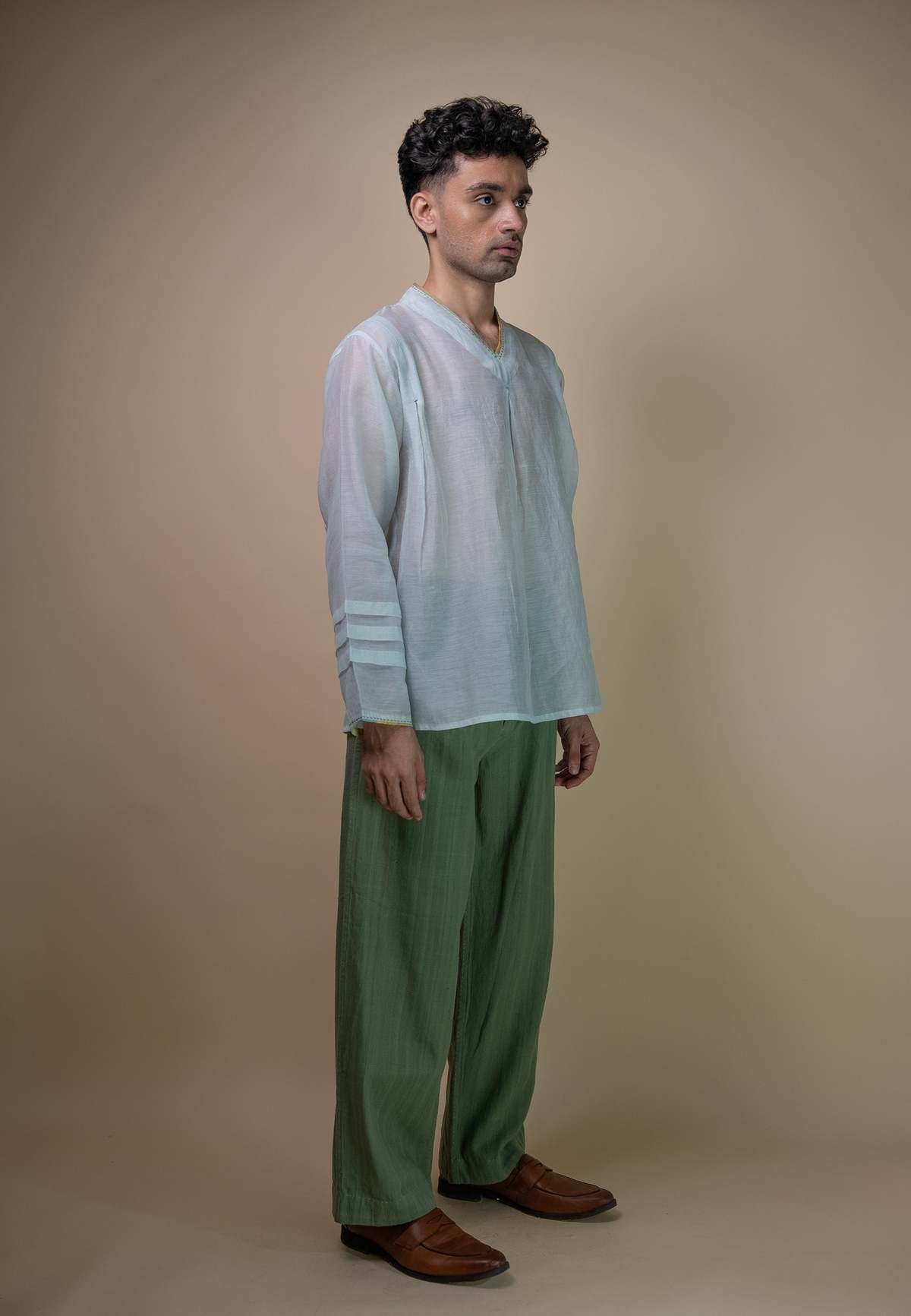 IKKIVI Meadows Unisex Chanderi Shirt - Blue - Image 4 of 8