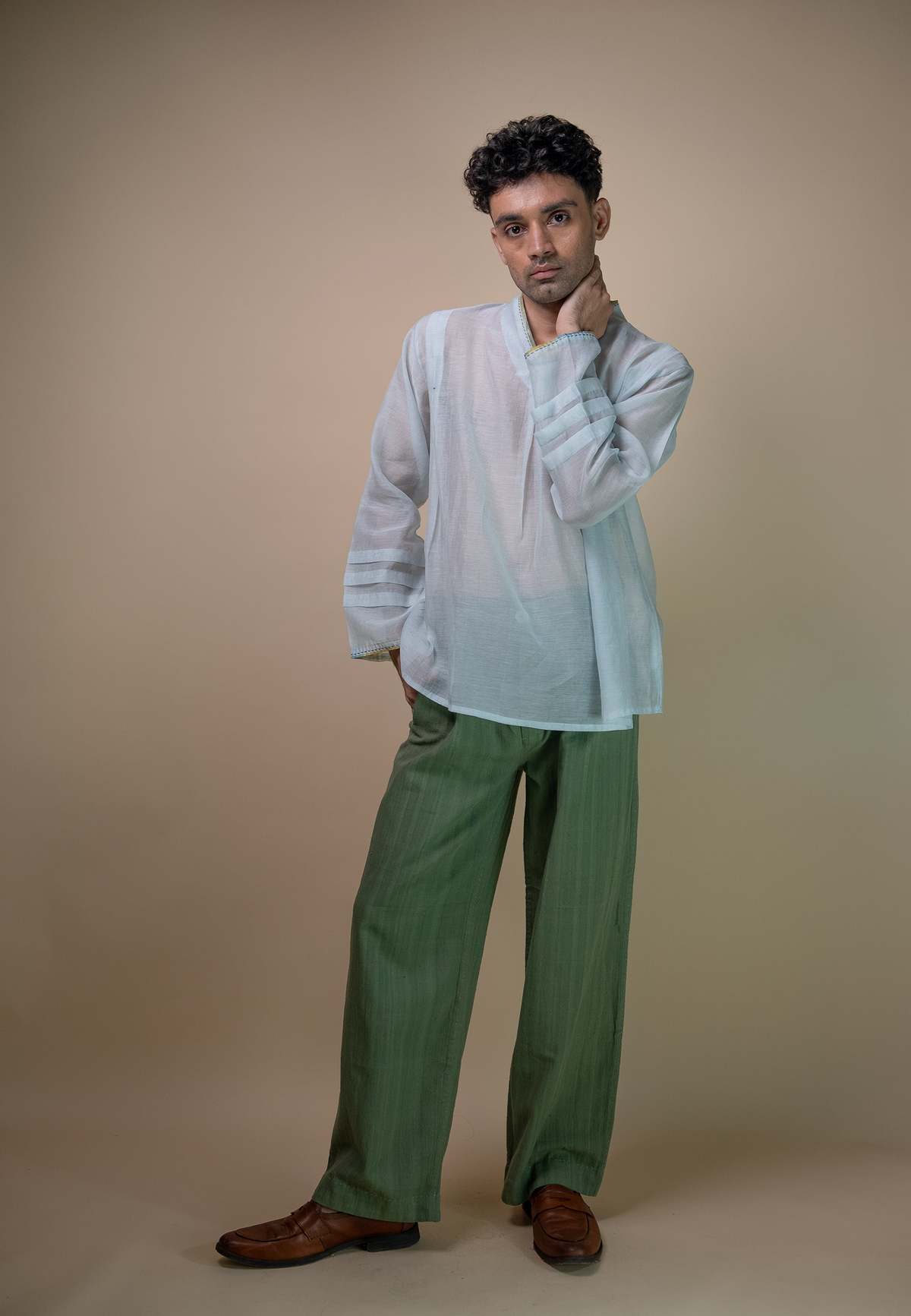 IKKIVI Meadows Unisex Chanderi Shirt - Blue - Image 6 of 8