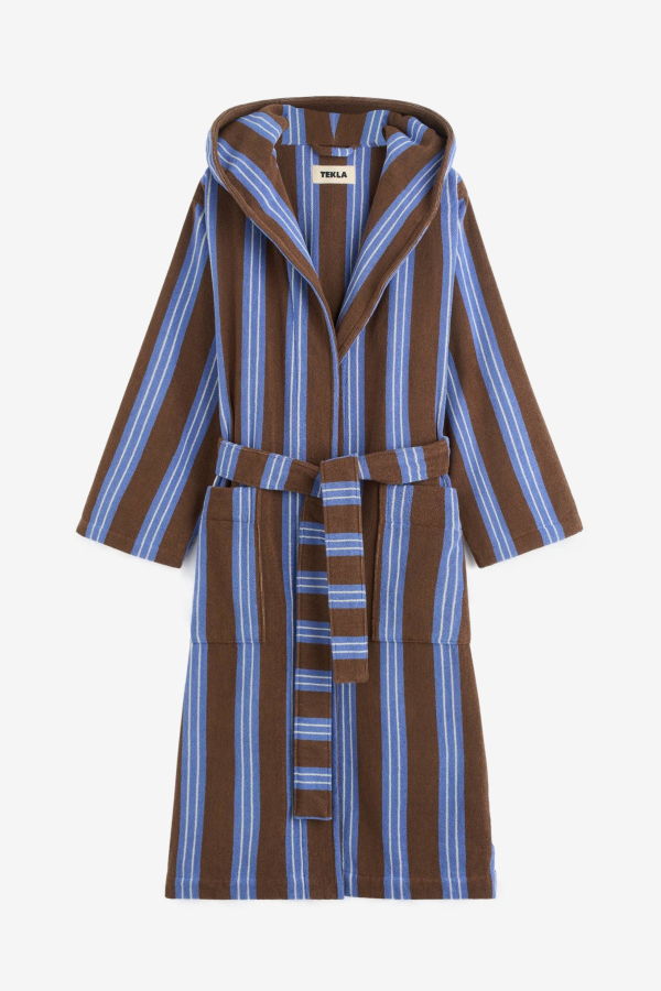 TEKLA Hooded Bathrobe - Chestnut Stripes