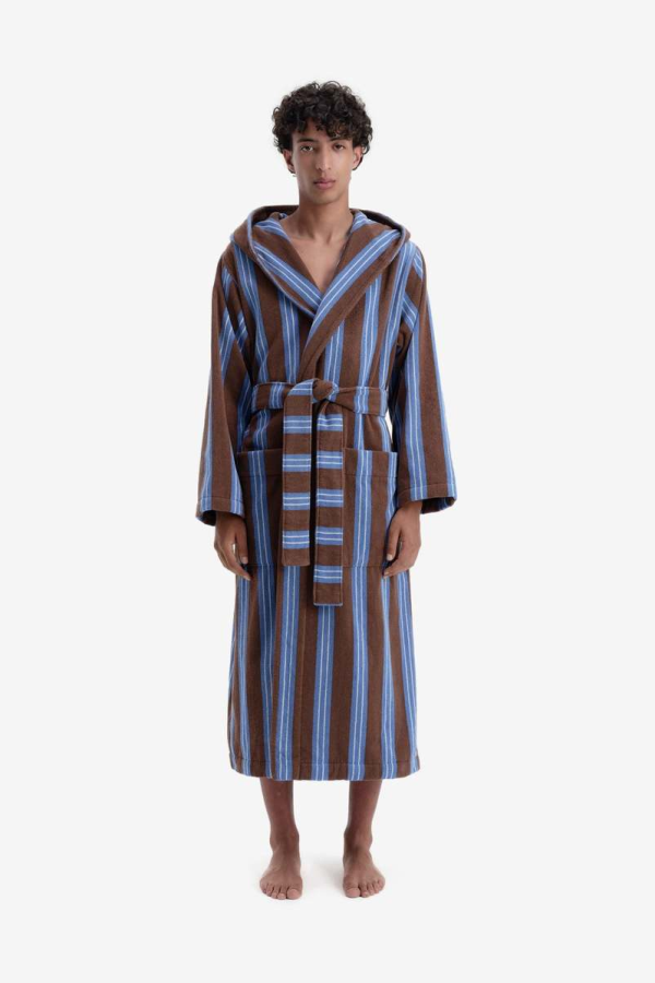 TEKLA Hooded Bathrobe - Chestnut Stripes